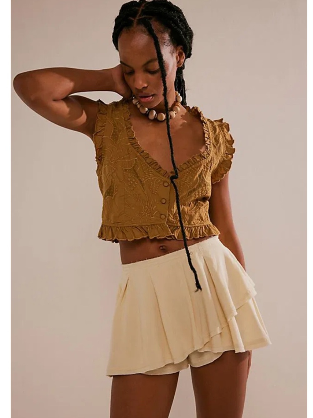 Free People Cream Waterfall Ruffle Skort M